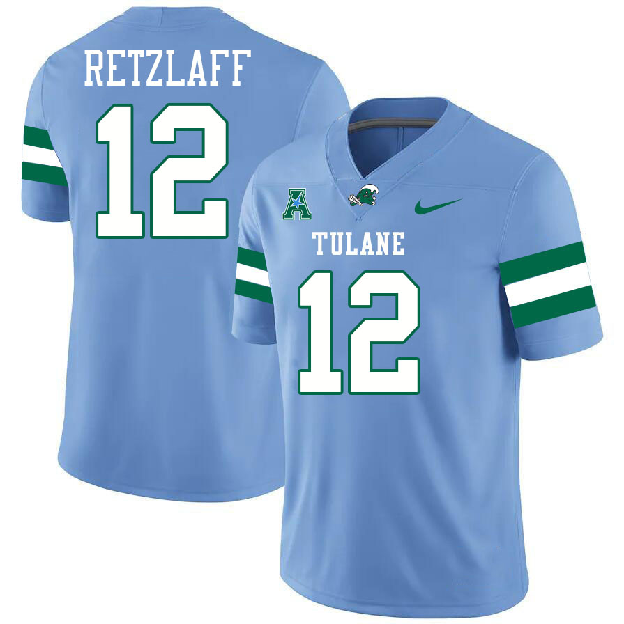 #12 Jake Retzlaff Tulane Green Wave Jersey College Football Uniforms,Apparels Stitched-Blue